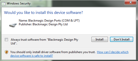 blackmagic desktop video installer